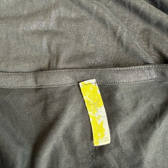 FREE PEOPLE SHIMMER BLACK FLOWY SLEEVE HENLEY LONF SLEEVE BOAT NECK SMALL - Picture 7 of 8